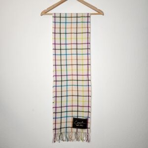 Coach Womens White Plaid Colorful Scarf Tassels FLAWS Wool / Cashmere